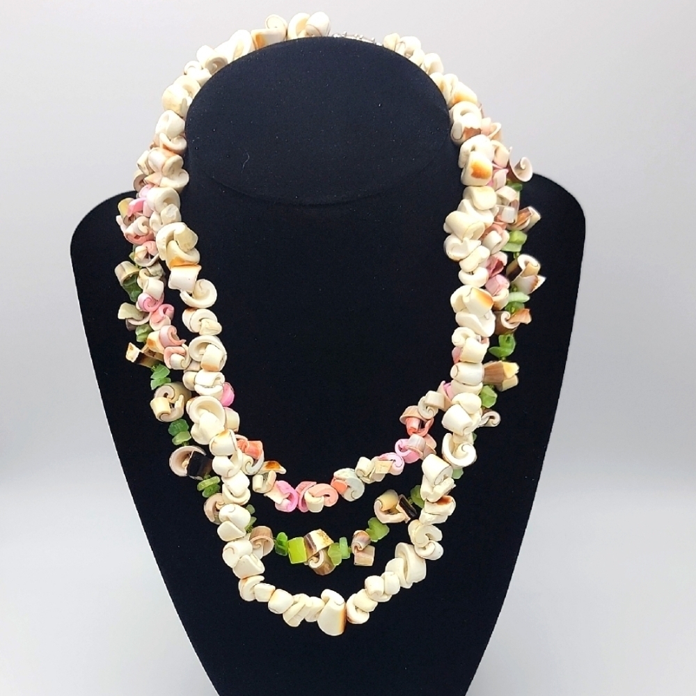 Lot 3 Elegant Cone Shell Hawaiian Necklaces Multicolor Boho Surfer Beach Vintage